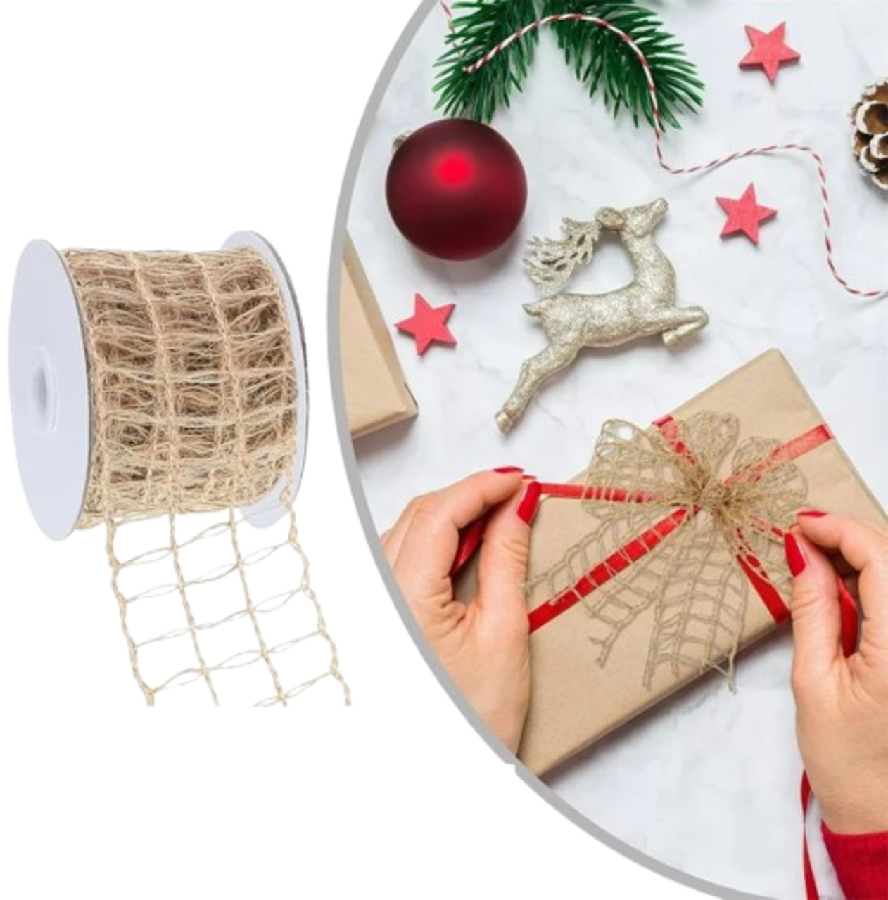 2.5" Jute Mesh Burlap Wired Ribbon Open Weave Burlap Net Ribbon Fabric Ribbon